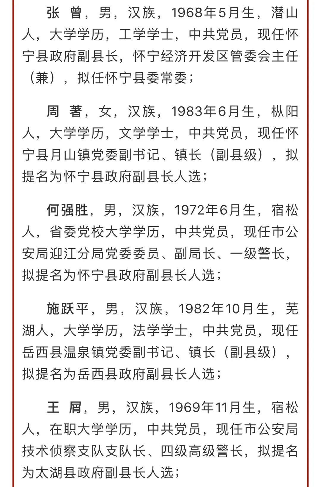 桐城市最新干部公示消息发布